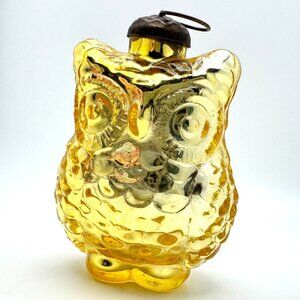 Owl Mercury Glass Ornament Kugel Style Lemon Yellow Christmas 4"